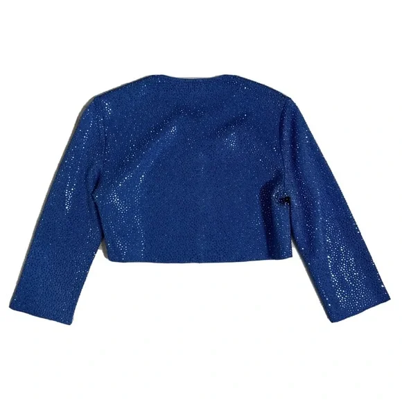 St John Liquid Milano Stud Knit Evening Crop Jacket Royal Blue Rhinestone Size 2 - Picture 7 of 9